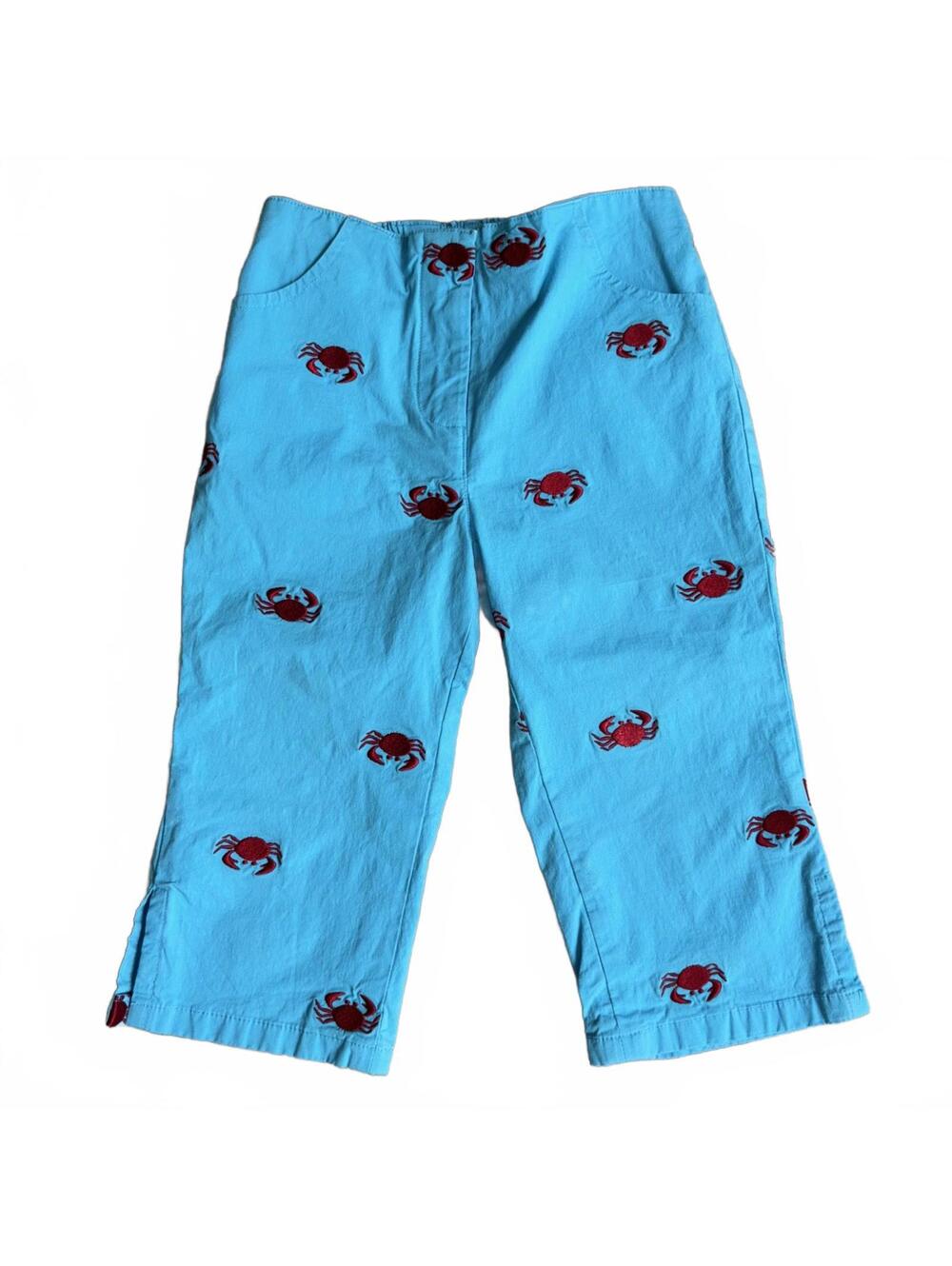 LILLY PULITZER Embroidered Crab Cotton Capri Aqua Blue Pants Girls 4